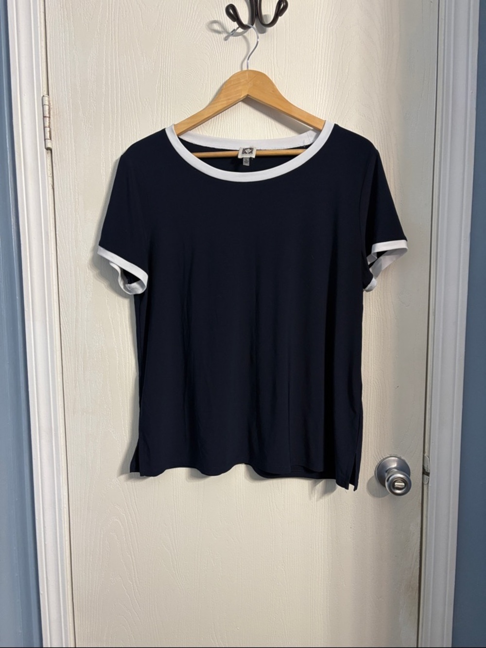Anne Klein Navy Short Sleeve Tee with White Trim